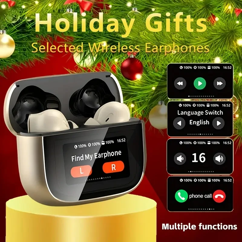 2025 Smart Touchscreen Wireless Earbuds – BT5.4, Noise Cancelling, Long Battery Life, Hi-Fi Sound, USB Type-C Charging